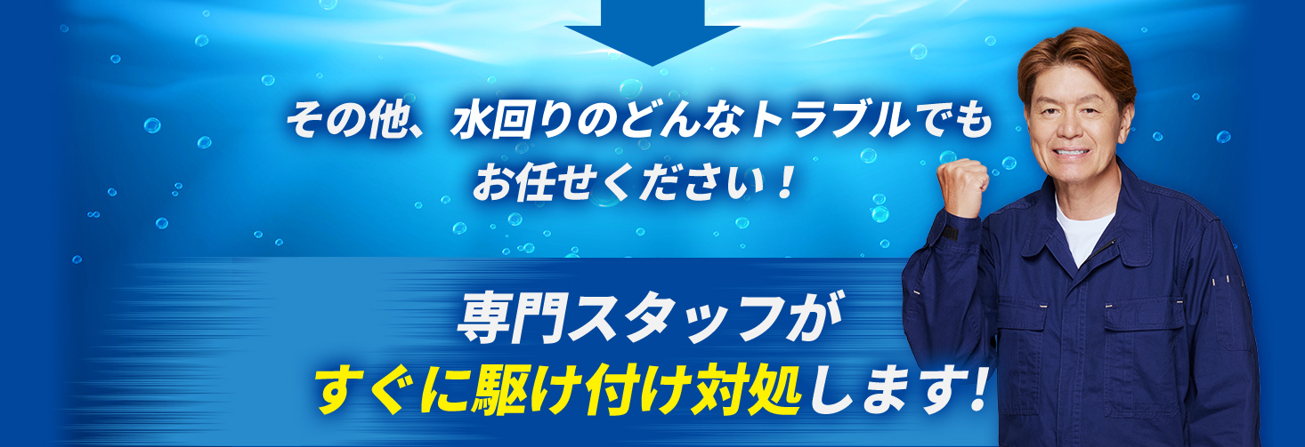 その他、水回りのどんなトラブルでもお任せください！専門スタッフがすぐに駆け付け対処します!
